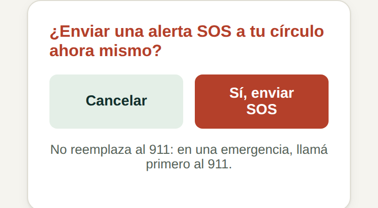 Confirmación del SOS con los botones Cancelar y Sí, enviar SOS, y la nota del 911